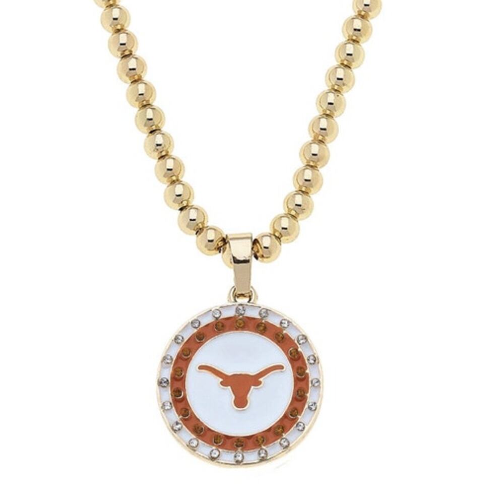 Texas Longhorns Pavé Disc Necklace — Shiny Gold